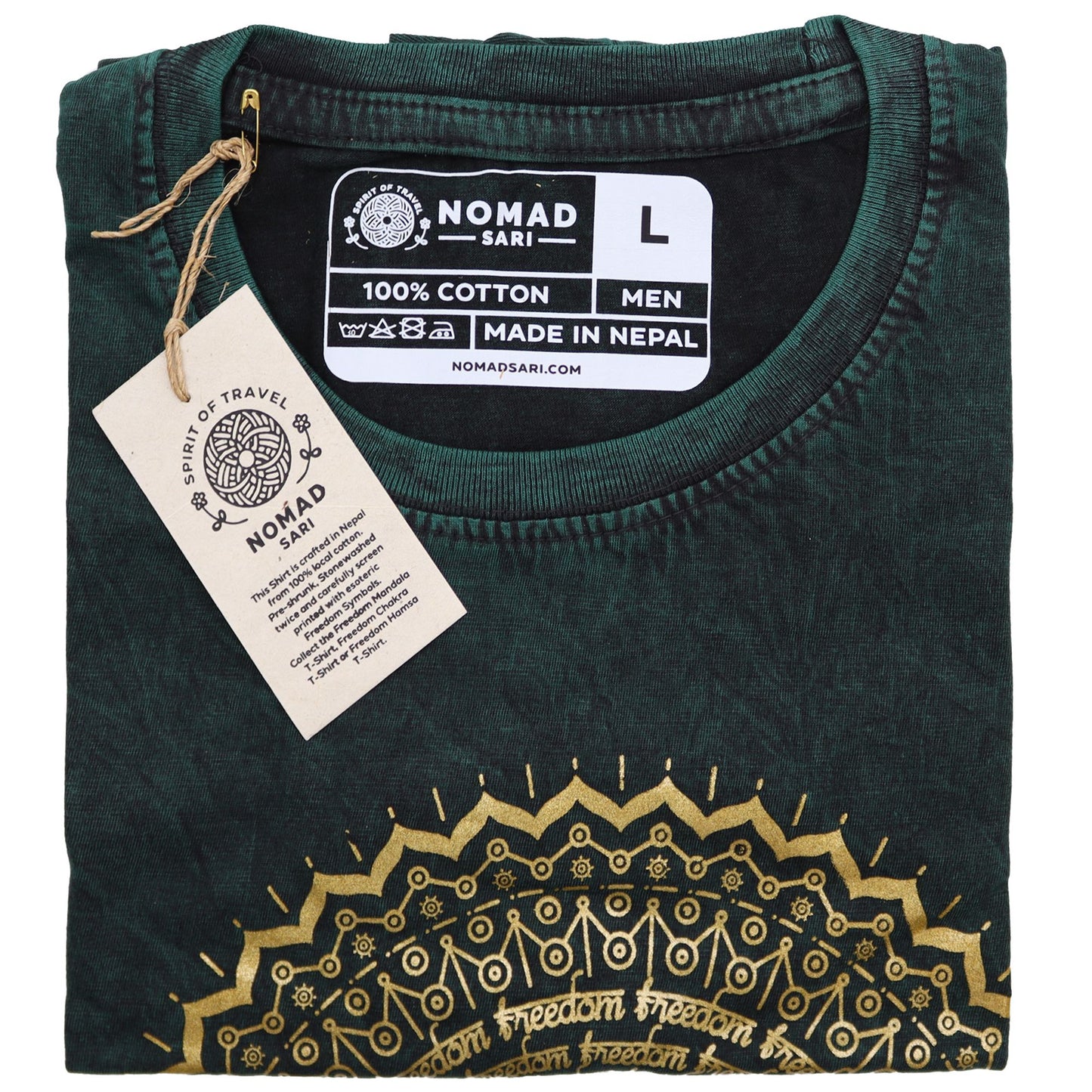 Large Stone Washed T-Shirt - Hamsa - Green