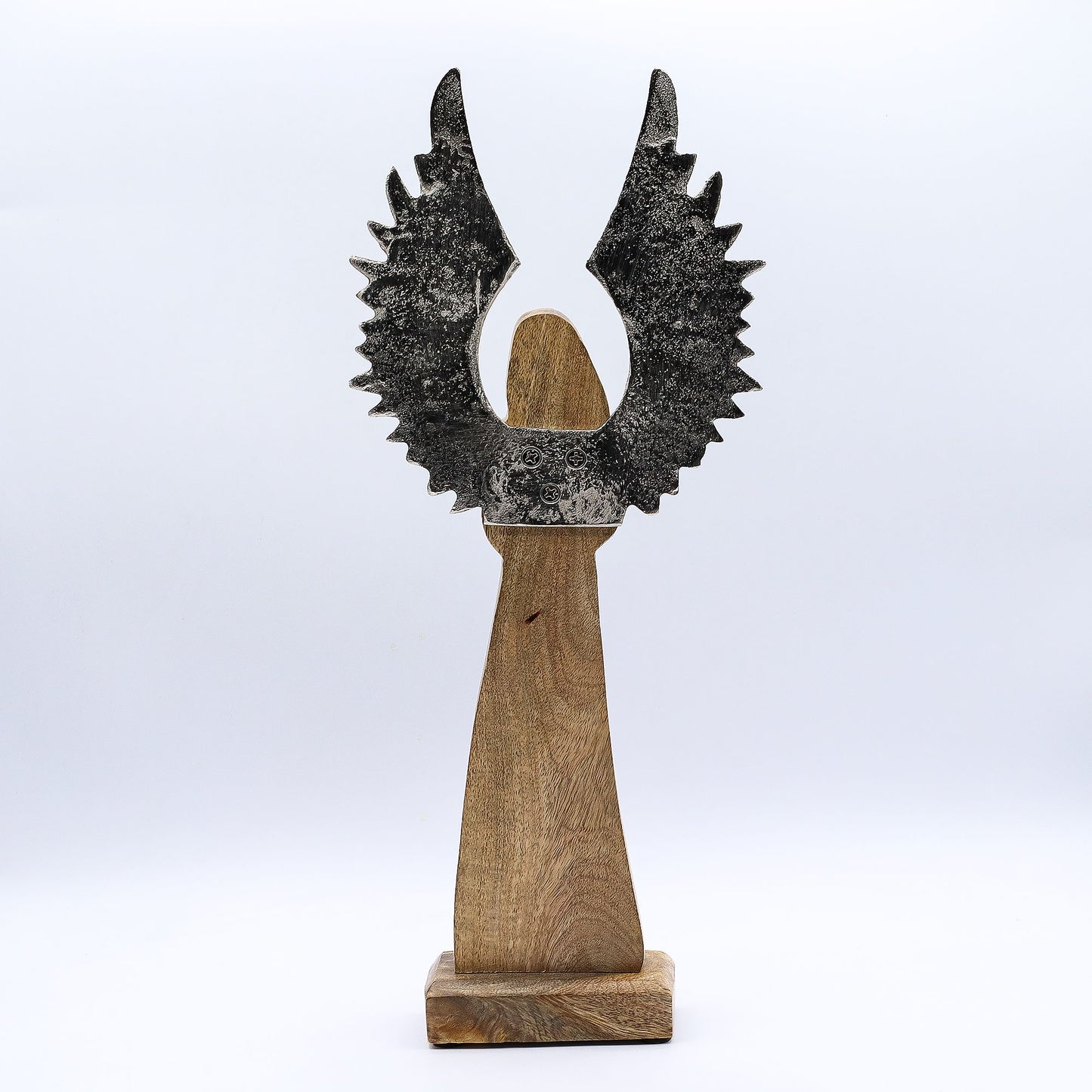 Large Mango Wood Guardian Angel Metal Wings & Enamel Detail