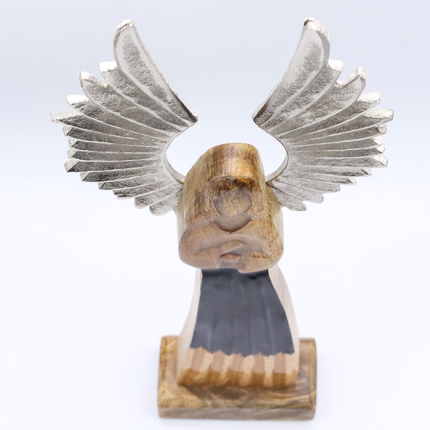 Large Mango Wood Guardian Angel Metal Wings & Enamel Detail