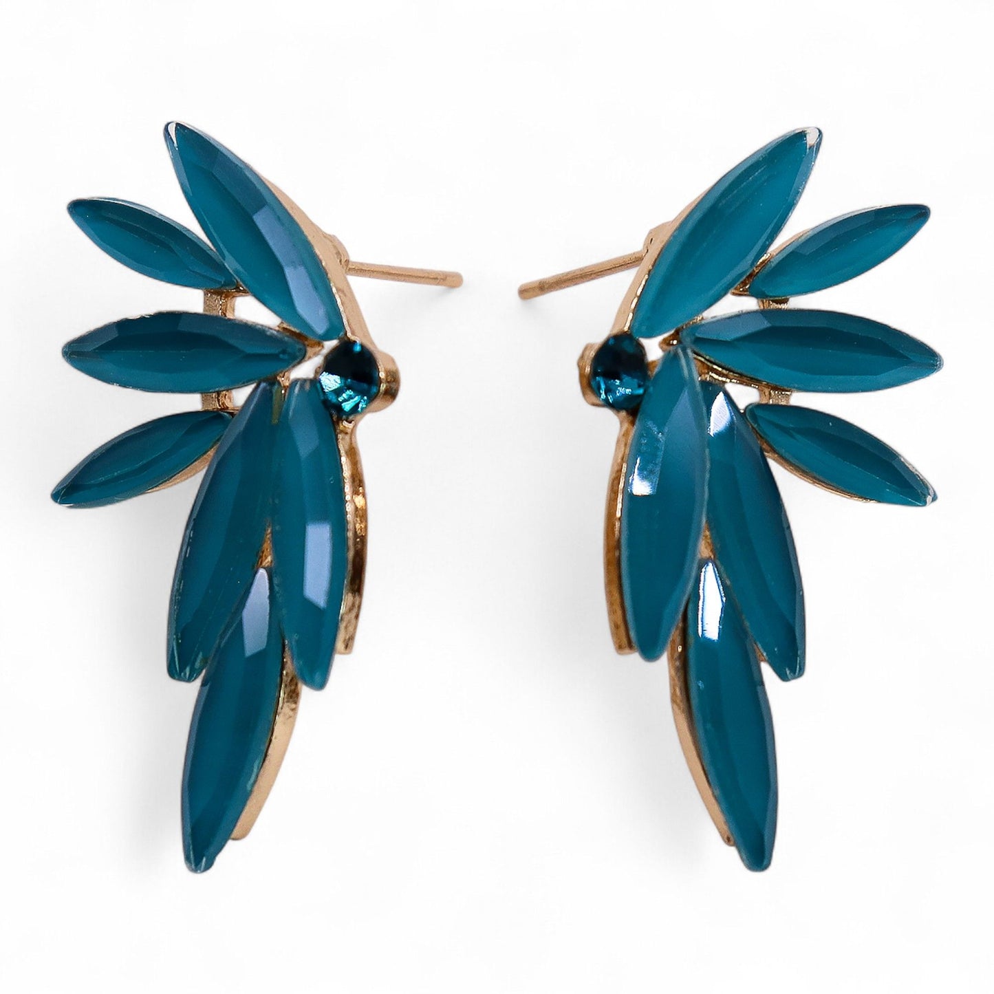 Vintage glass earrings in teal green with whimsical fairy design, lightweight boho jewellery UK