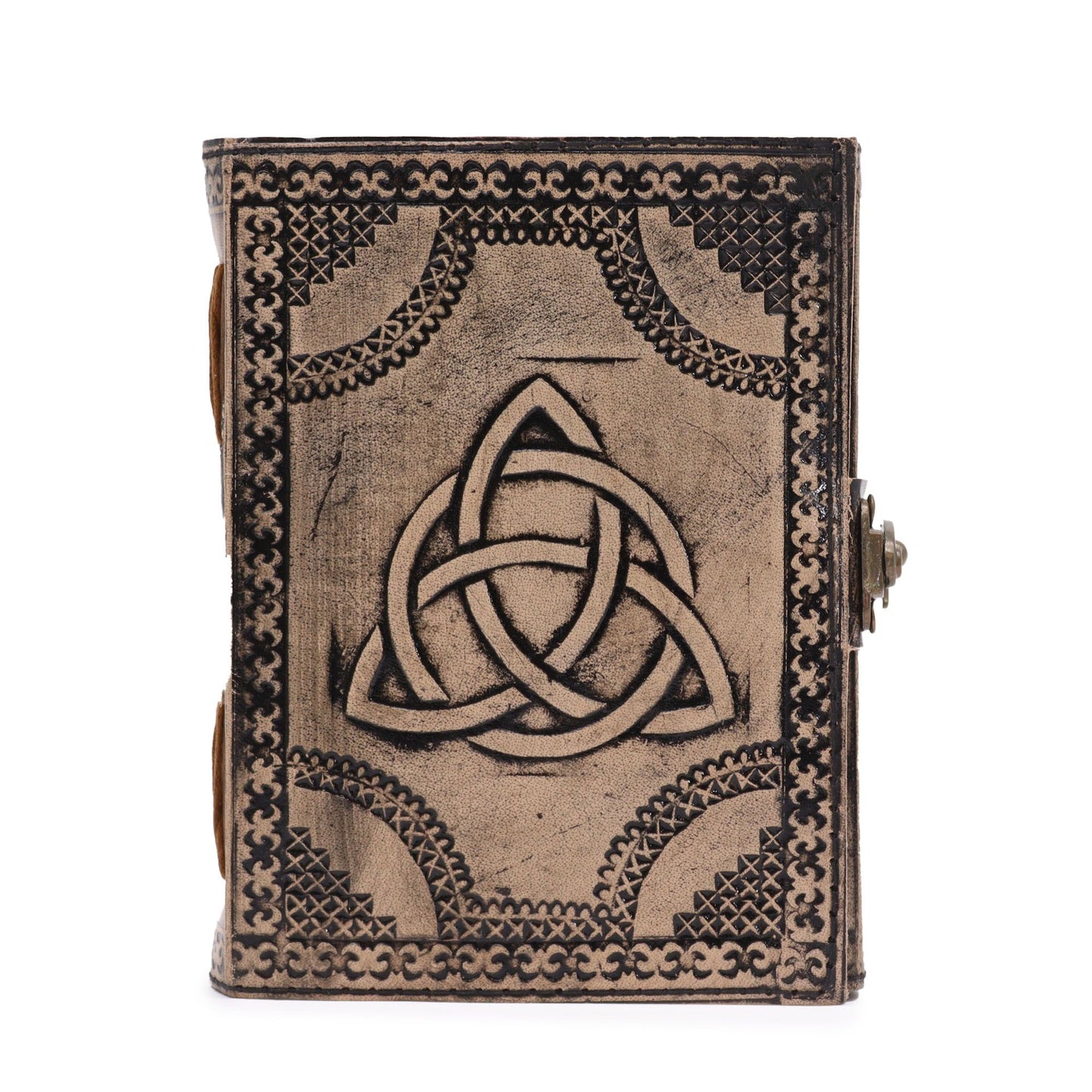 Circle Triquetra Leather Notebook Antique Grey – 200 page stitched journal with embossed triquetra design