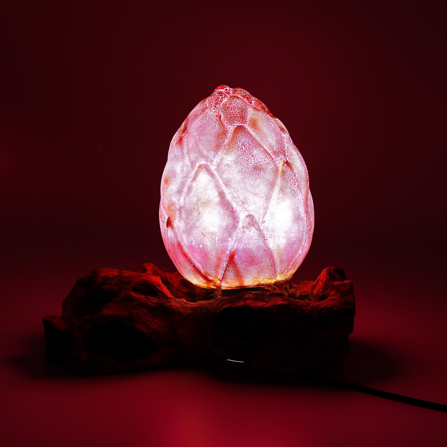 Driftglow Lamp Crackle Lotus Flower Shade Purple – purple lotus-flower crackle lamp with natural driftwood base for ambient home lighting UK