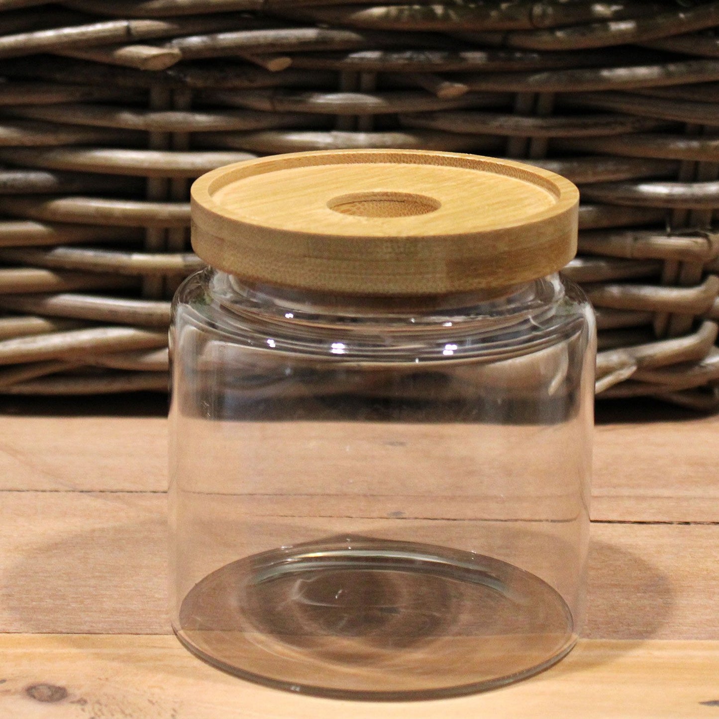 Cottage Bamboo Glass Jar Small