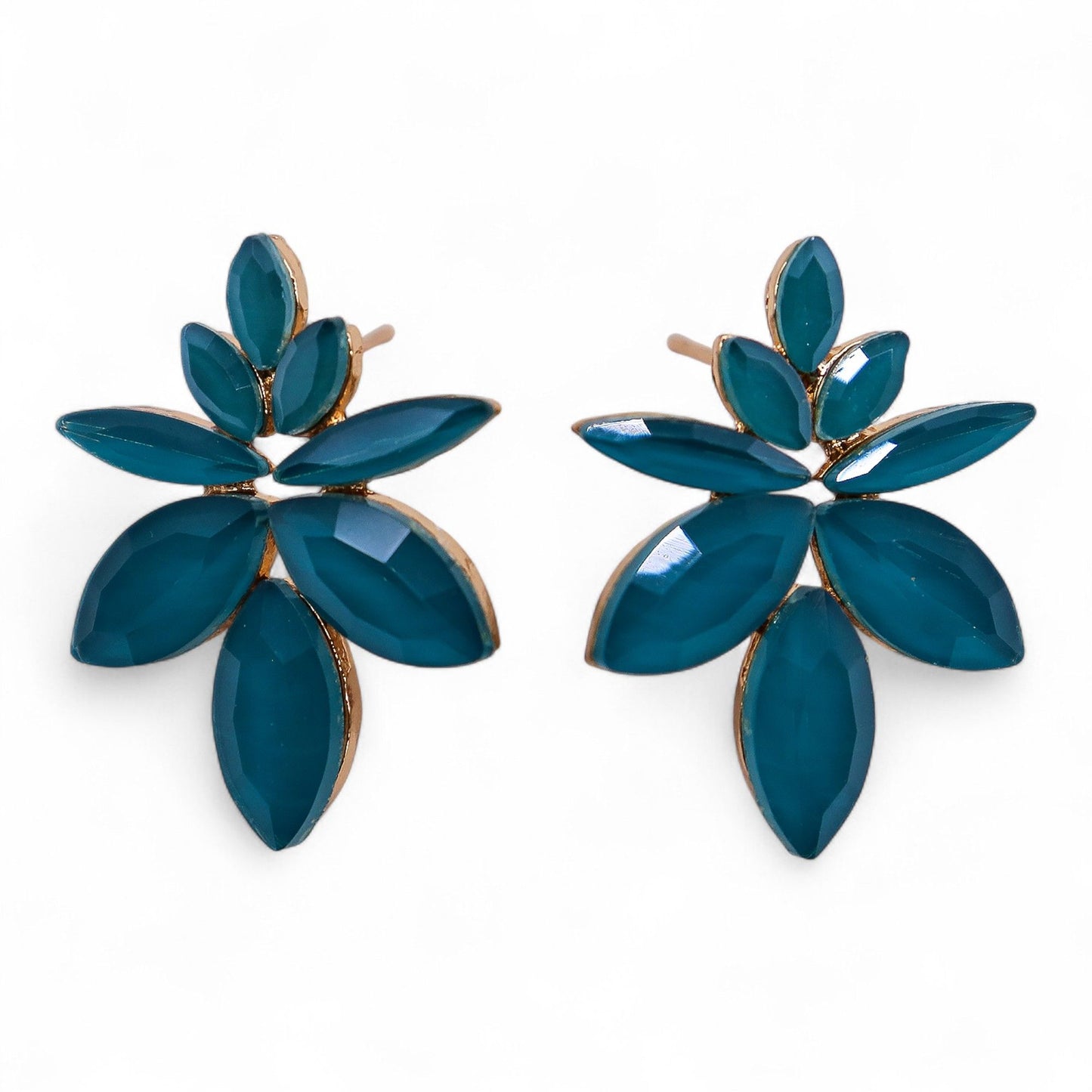 Vintage Glass Earrings Teal Green Flowers with lightweight boho design.