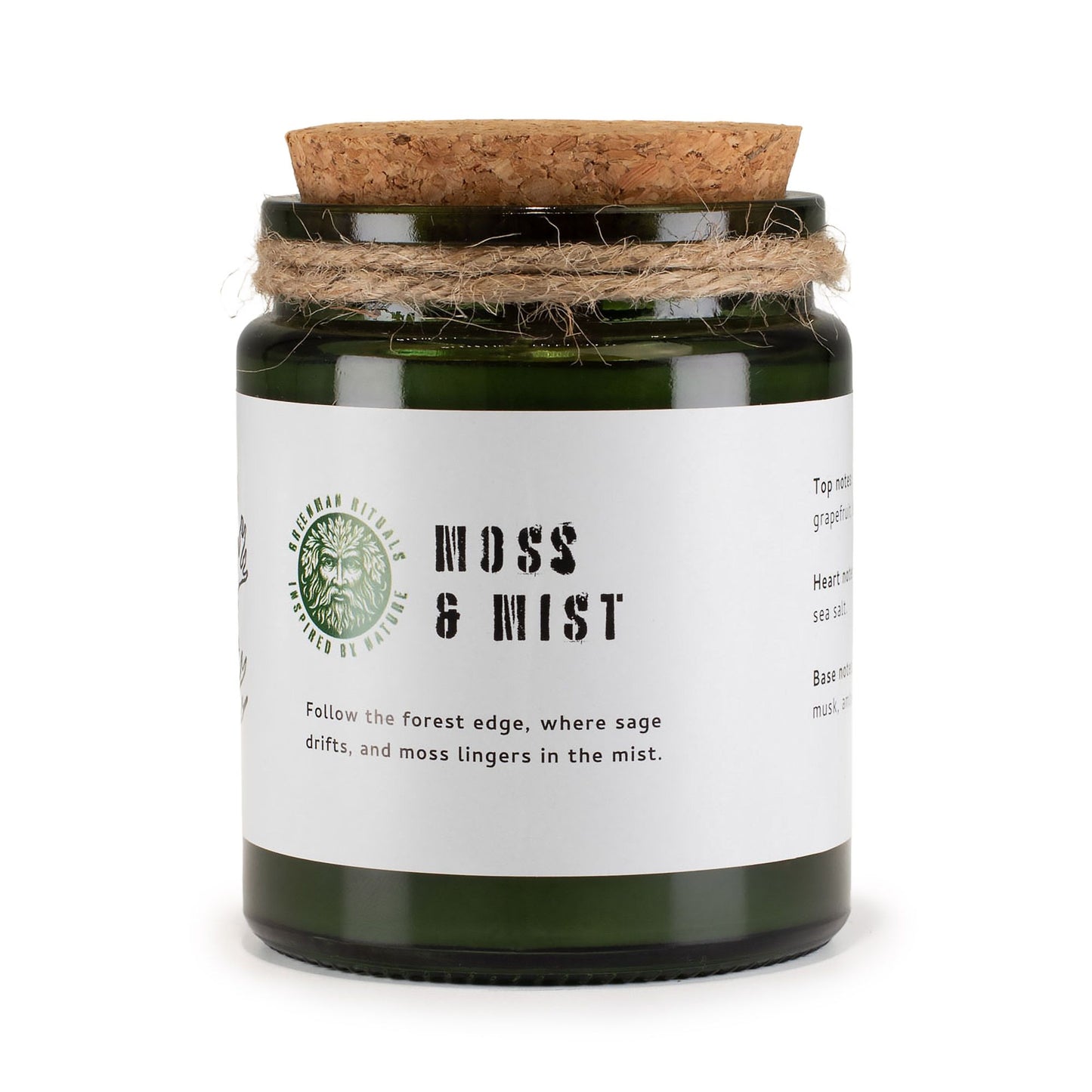 Greenman Woodwick Soy Candle – Moss & Mist green soy candle with wooden wick and soft crackle flame