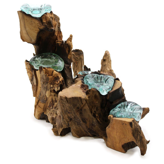 Molten Glass Five Candle Holder on Wood