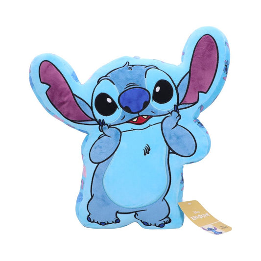 A blue, plush pillow featuring a cartoon character with large ears and a playful expression. It holds a tag labeled "brand: Zuo Shini" with character illustrations.