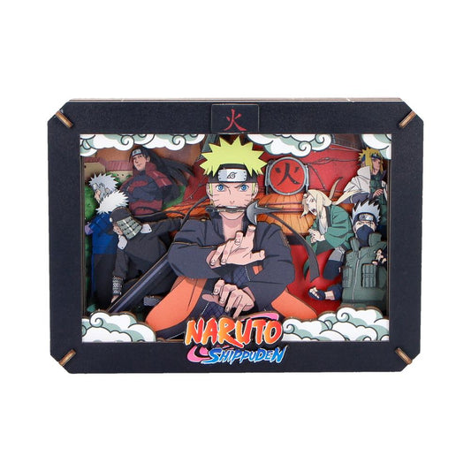 Naruto Hokage Wooden Theatre - Front showing Naruto cast within black-edged frame