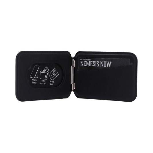 One Piece Jolly Roger MagSafe Card Holder Black - Card holder unfolded flat with dark inner panels