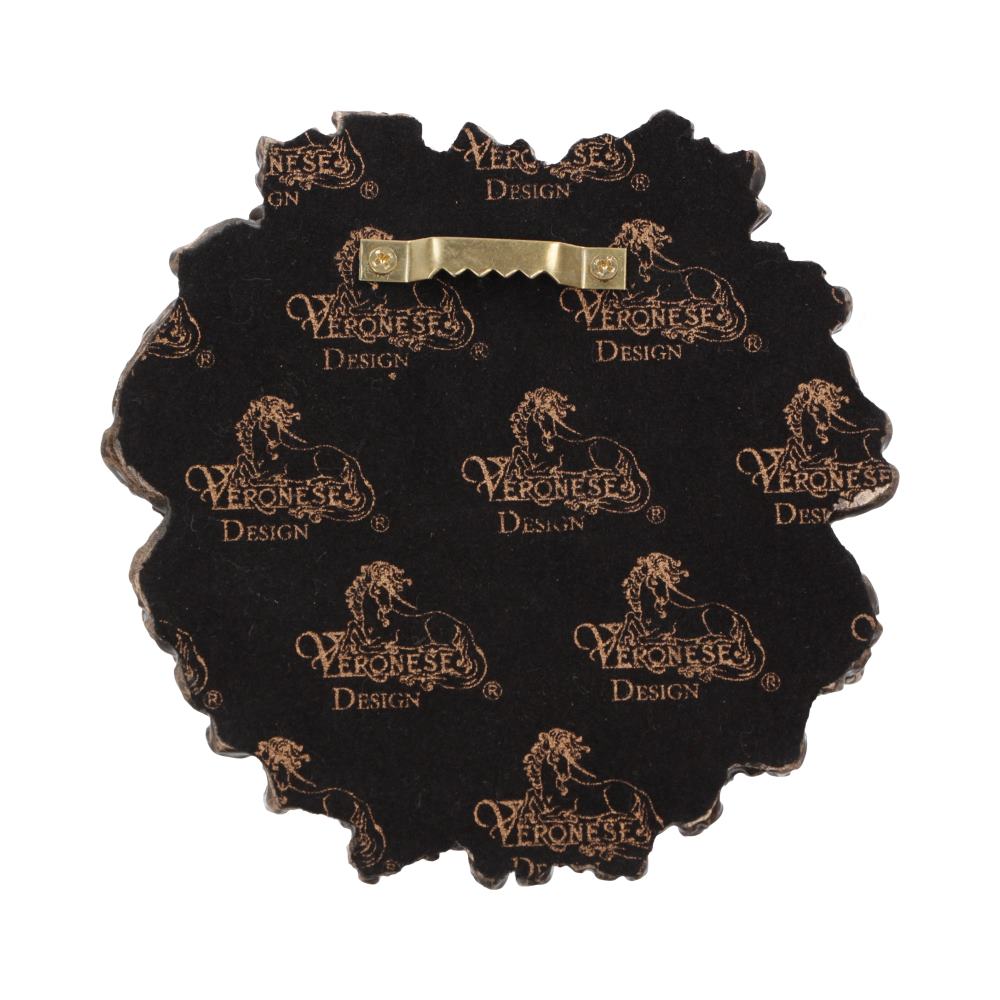 Decorative plaque with a sawtooth hanger featuring repeated "Veronese Design" logos and horse illustrations on a dark, scalloped surface, suitable for wall mounting.