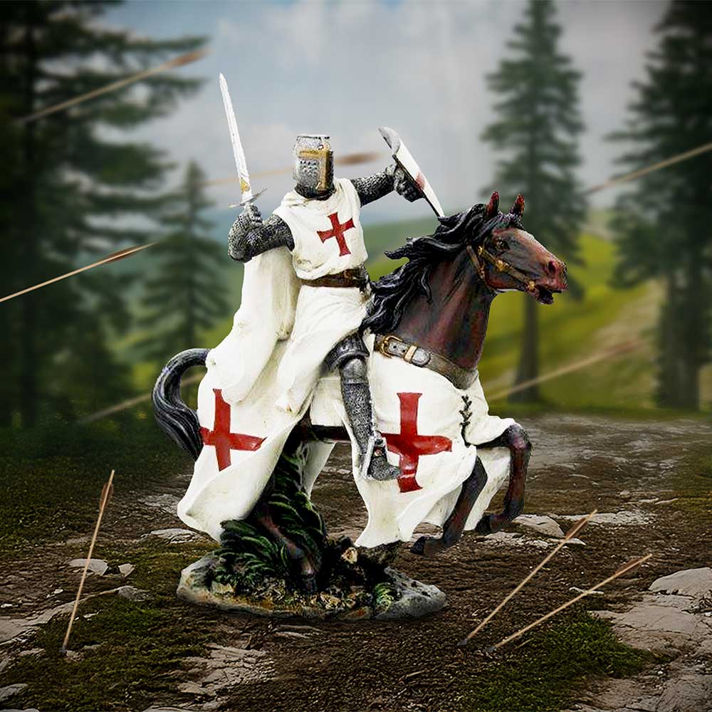 Take to Your Steed Templar Knight on Horseback Figurine hand-painted polyresin knight statue