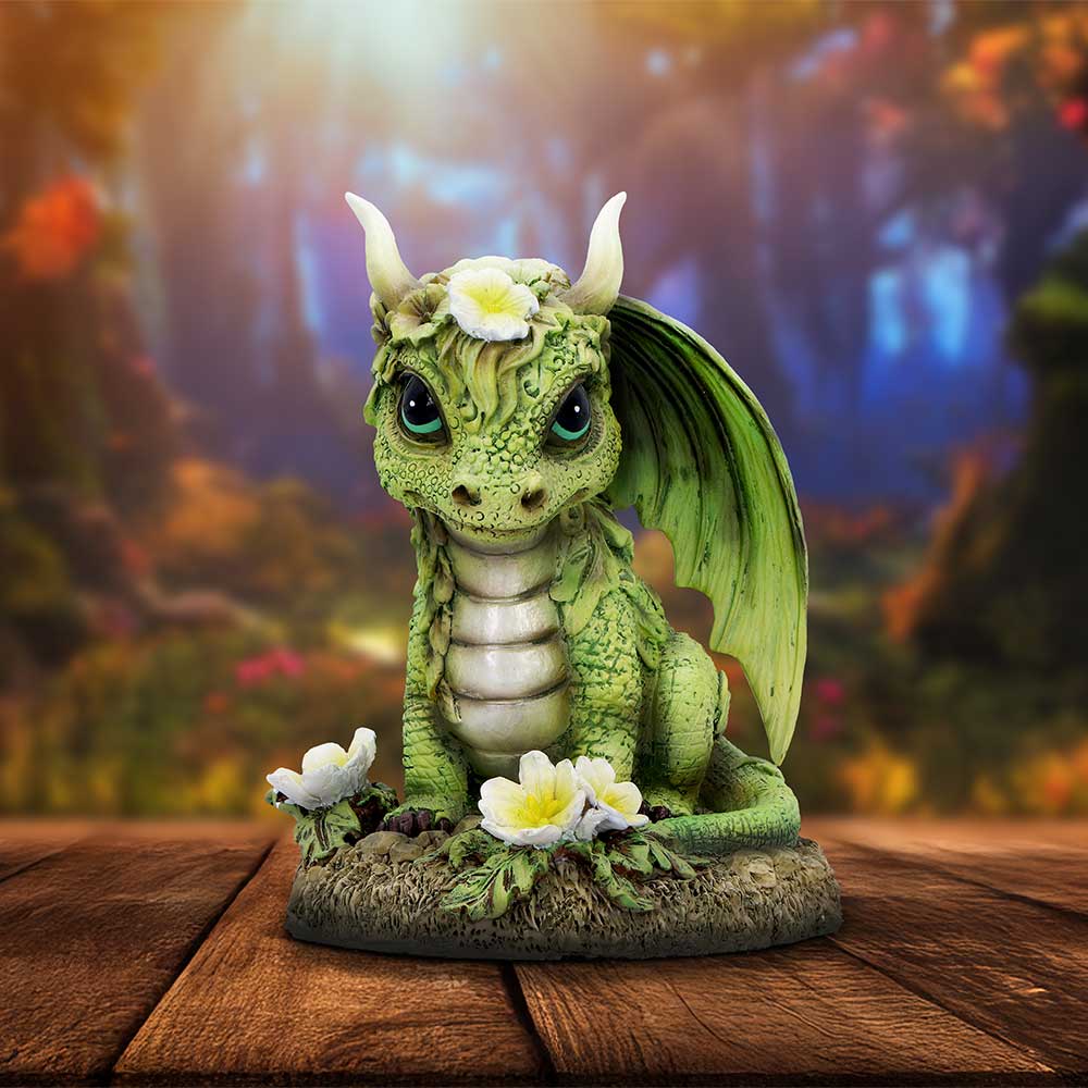 Freesia Flower Dragon Figurine hand-painted polyresin dragon with freesia flower detailing
