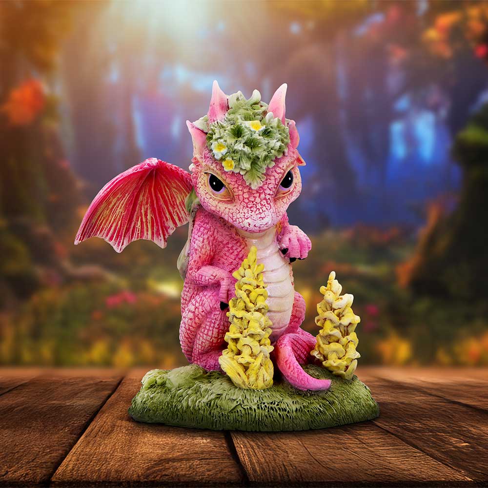 Snapdragon Flower Dragon Figurine hand-painted polyresin dragon with snapdragon flower detailing