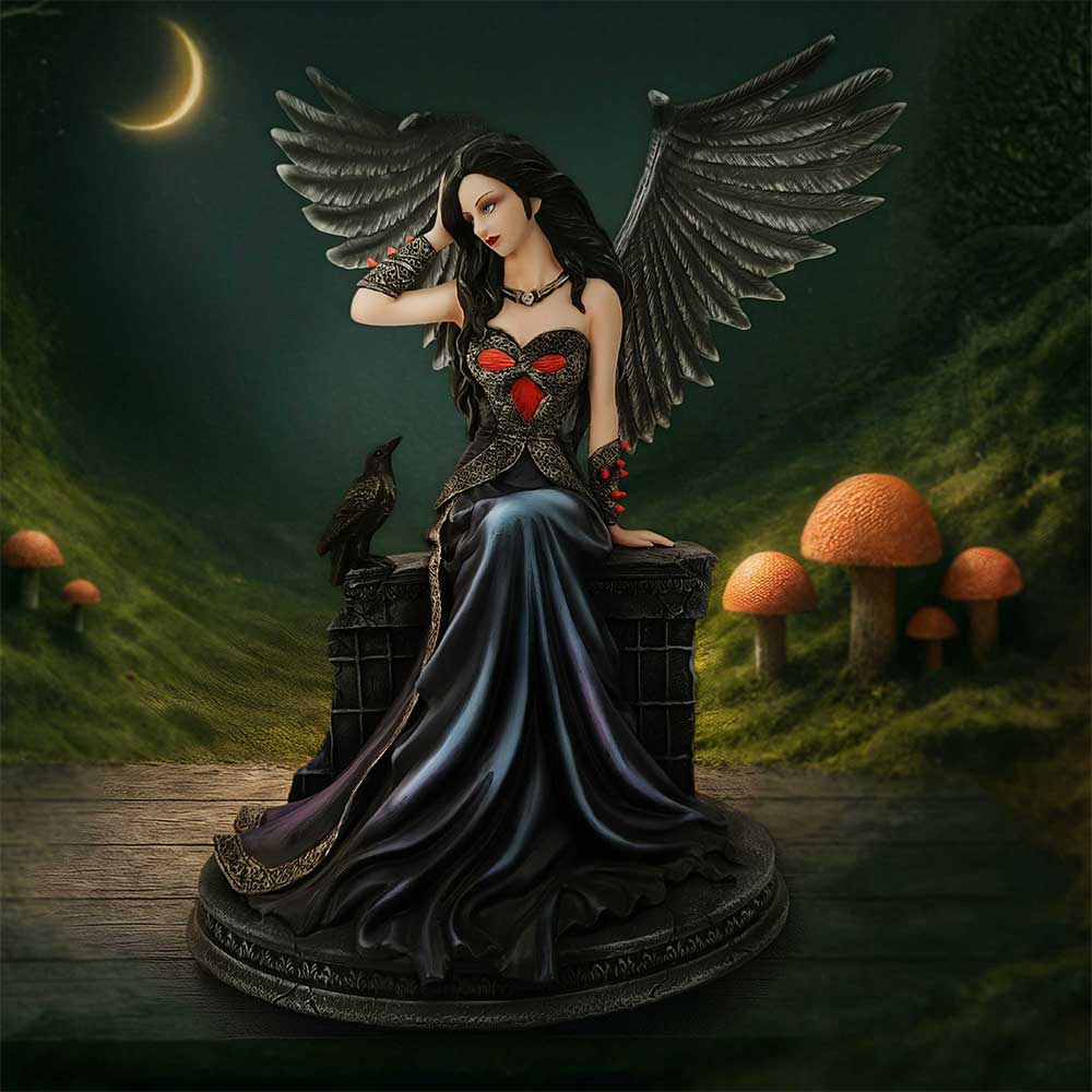 Ravynne Gothic Fairy and Raven Figurine - Alternate styled view of fairy and raven