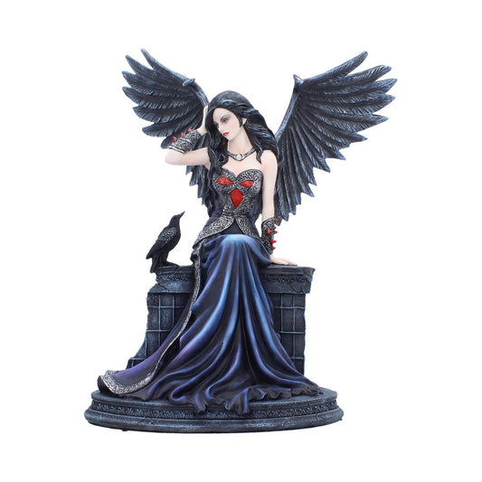 Ravynne Gothic Fairy and Raven Figurine - Alternate front showing feathered wings and red bodice