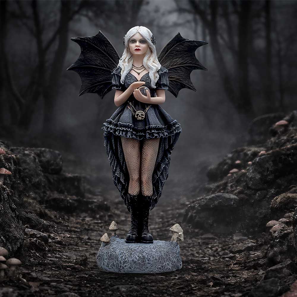 Second Sight Gothic Fairy Figurine - Rat-holding fairy in a styled gothic woodland setting