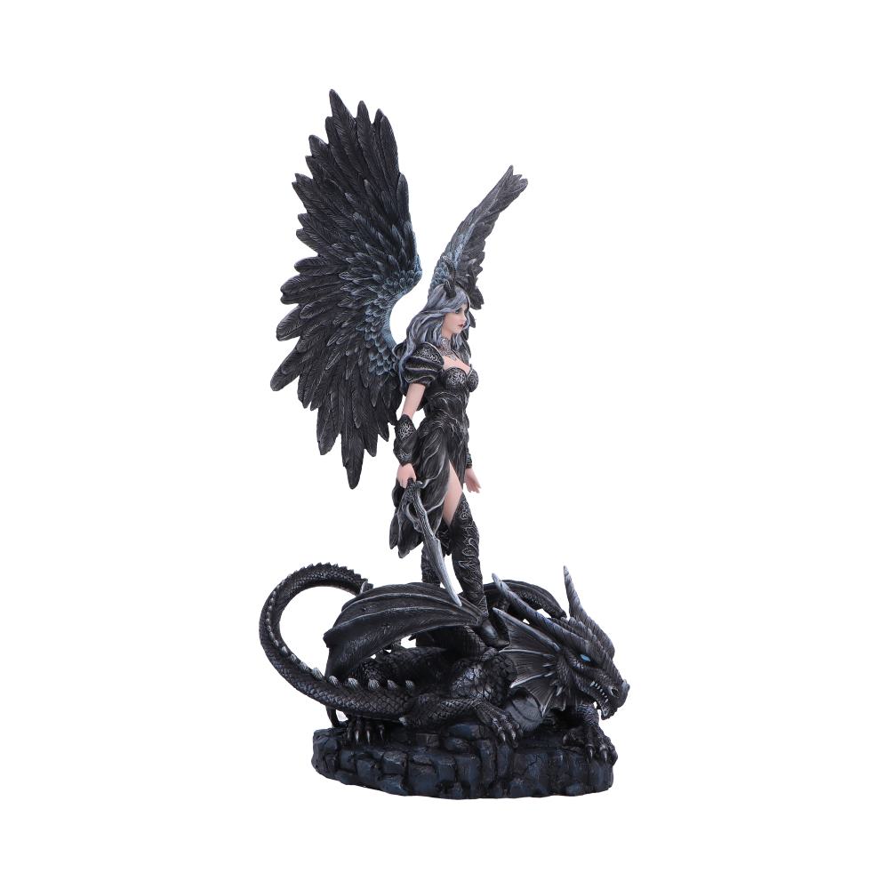 Blackwing Sovereign Gothic Winged Figurine - Opposite angle of dark figure and scaled creature