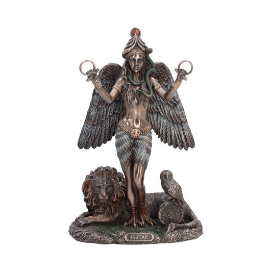 Ishtar Goddess of Love and Power Figurine - Front showing winged goddess with lion and owl