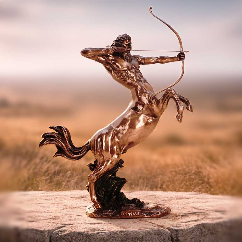 Bronze-Finish Centaur Archer Figurine - Centaur archer in a styled mythology display