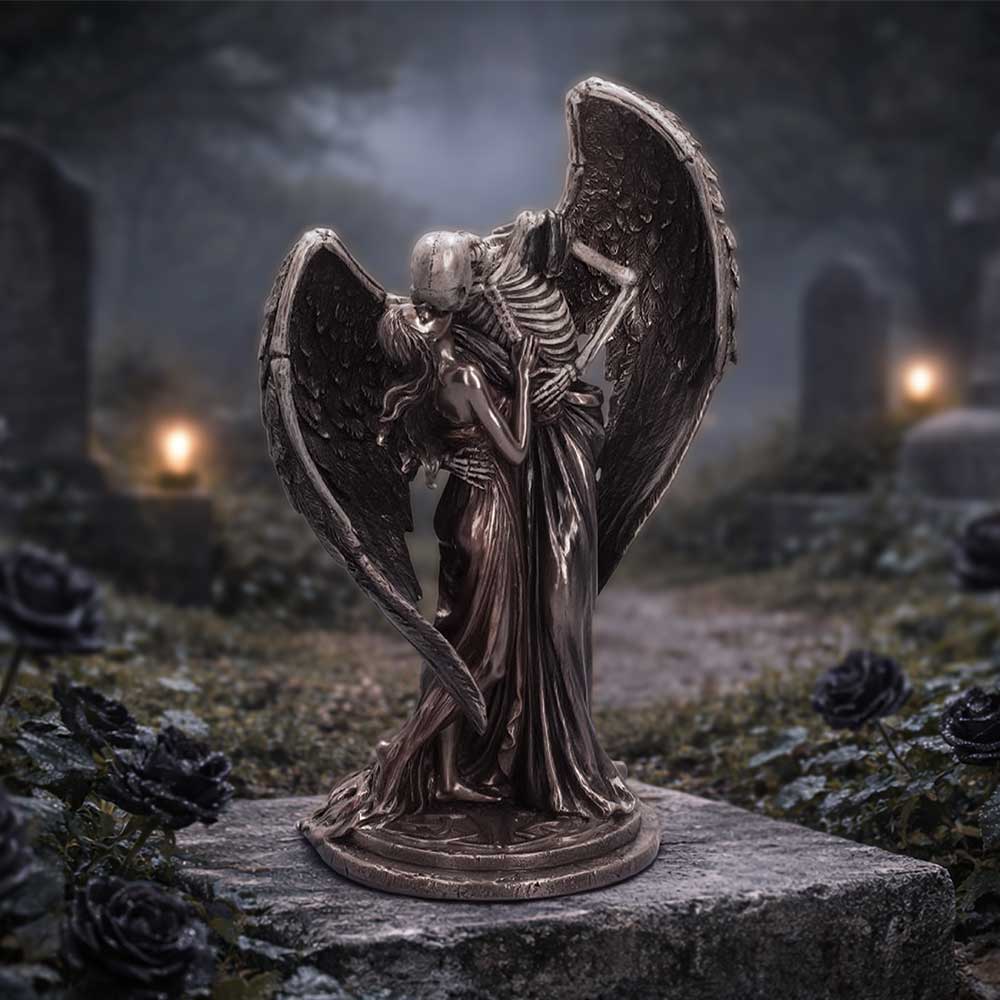 The Kiss of Death Bronze-Finish Figurine - Kiss of Death sculpture in a styled gothic setting