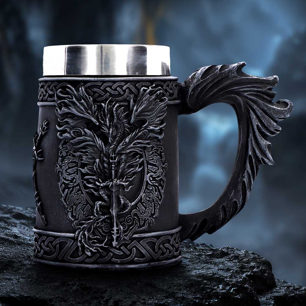 Ruth Thompson Dragon Blade Tankard - Ruth Thompson dragon tankard in a fantasy display setting