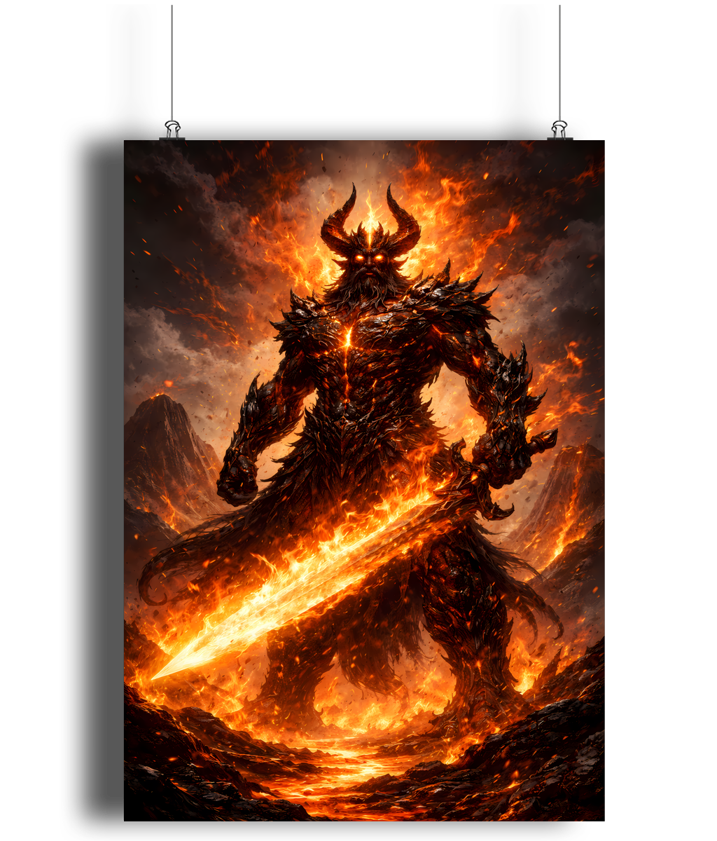 Surtr Norse art print A4 fire giant mythology wall art
