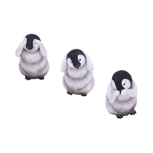Three Wise Penguins Figurines – hand-painted resin penguin trio in see no evil, hear no evil, speak no evil poses