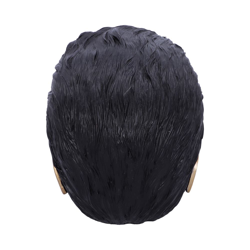 A sculpted head with black, wavy hair viewed from above, showing textured strands, against a plain white background.