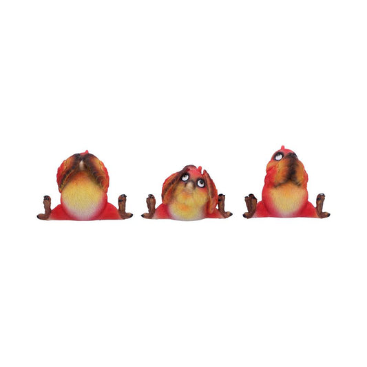 Three Wise Birds Figurines – hand-painted resin bird trio in see no evil, hear no evil, speak no evil poses