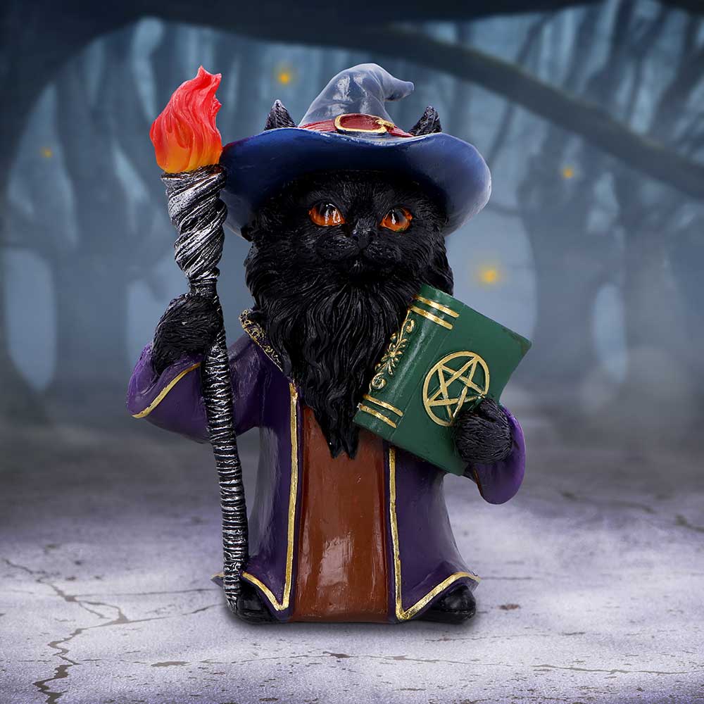 Magnus Wizard Cat Figurine hand-painted polyresin magical cat wizard statue