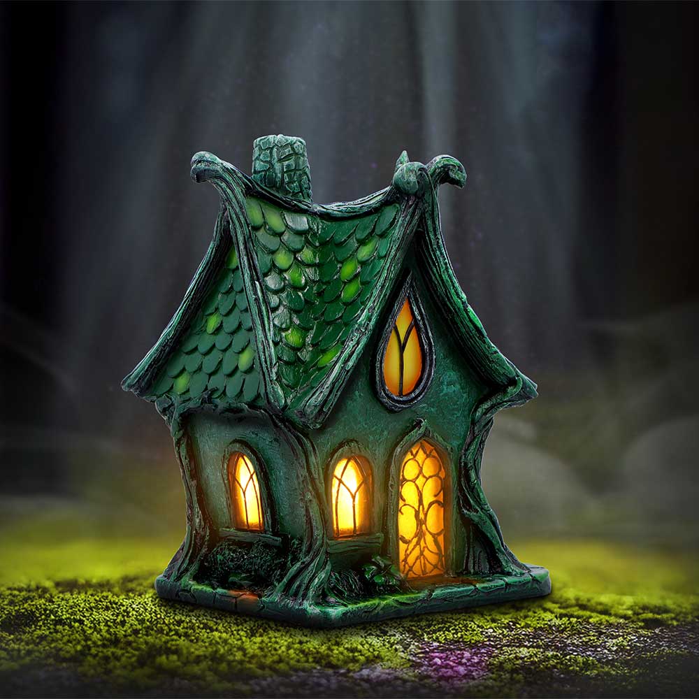 Evergreen Lodge Fairy Cottage hand-painted polyresin fairy house ornament