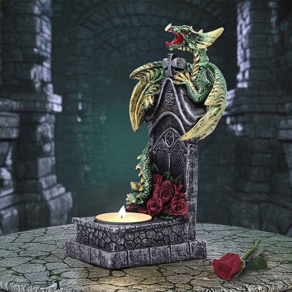 Light of the Dragon green tea light holder 19.5cm fantasy dragon décor