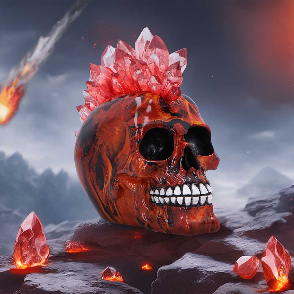 Infernal Crystal LED Skull – resin skull with amber LED crystal core lighting