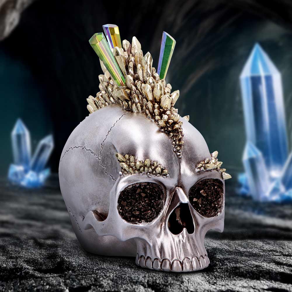 Chromatic Crystal Skull — resin skull with iridescent crystal-effect detailing