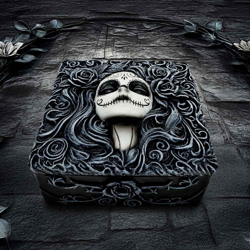 Flor de Muerte Box – decorative resin box with floral skull Day of the Dead design