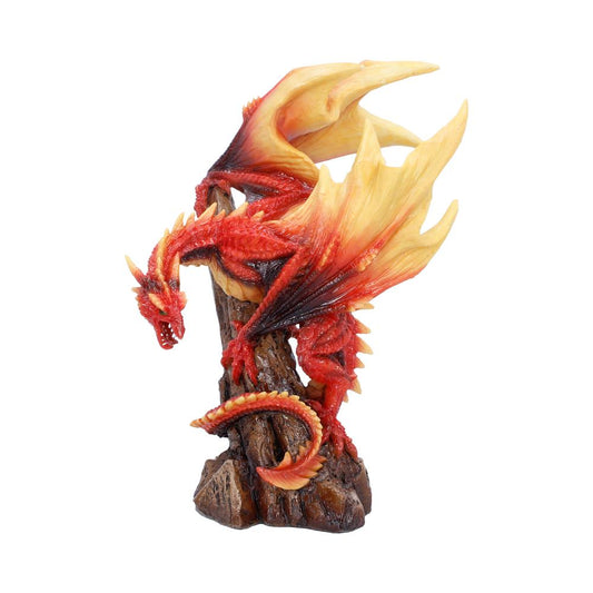 Vermilion Inferno Red Dragon Figurine - front with red scales and yellow-tipped wings