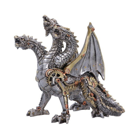 Cogwork Trinity Three-Headed Steampunk Dragon - side showing gears and broad wing