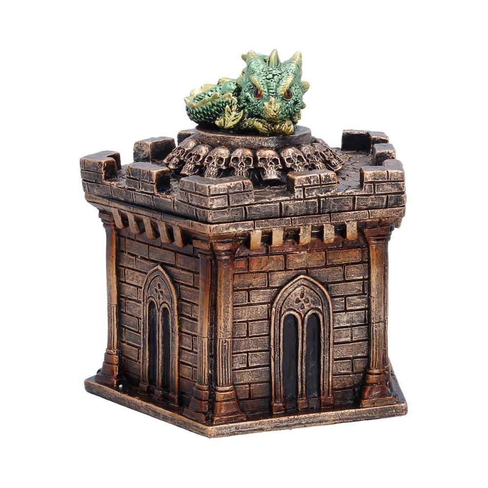 Warden of the Crypt Green Dragon Box - angled skull-lined roof and small guardian