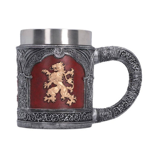 Heraldic Lion Decorative Tankard - red lion panel on a silver-toned decorative tankard