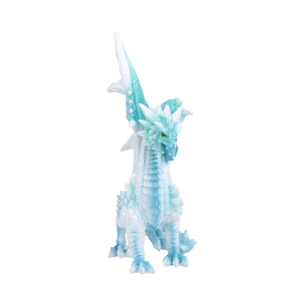 Glacier Ice Dragon Ornament - side profile of the poised dragon and green eye