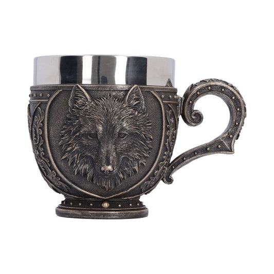 Wild Thirst Wolf Cup - bronze-like wolf portrait on a cup with a steel insert