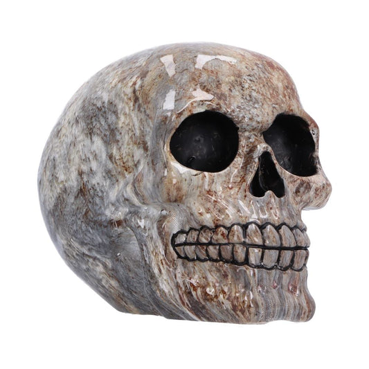 Marble Remains Skull Ornament - grey, cream and brown marble-effect skull with dark sockets