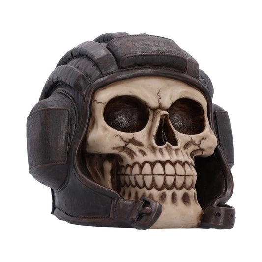 Chocks Away Tankman Skull Ornament - bone-effect skull wearing a brown padded tank helmet