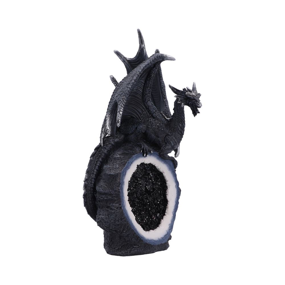 Midnight Crystal Overseer Dragon Ornament - opposite view of the oval geode-effect opening and raised wings