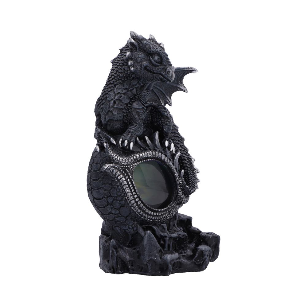 Shadow Sentinel Dragon Eye Ornament - opposite view of the winding tail and green eye detail
