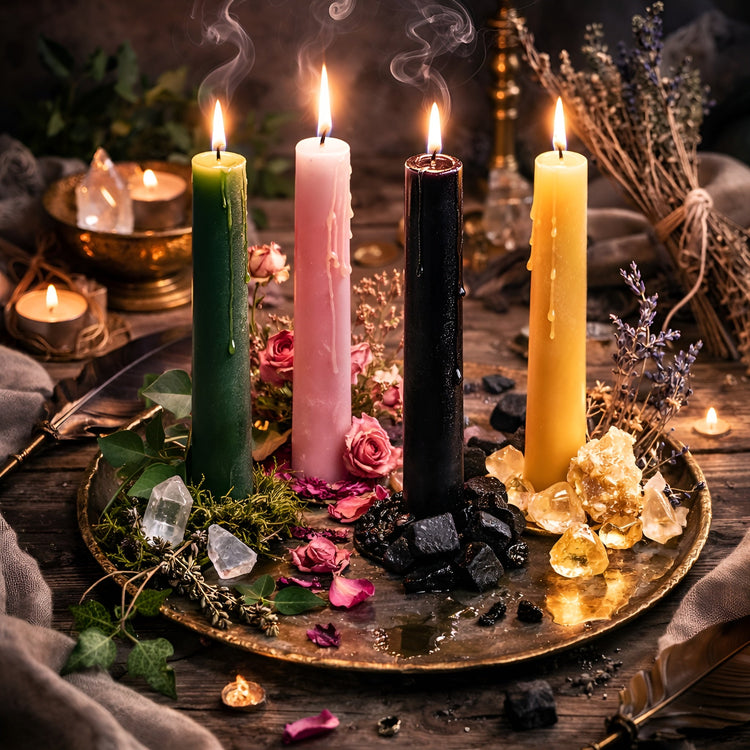Spell Candles collection – intention ritual candles for manifestation, protection, love and spiritual practice at Angel Dust UK