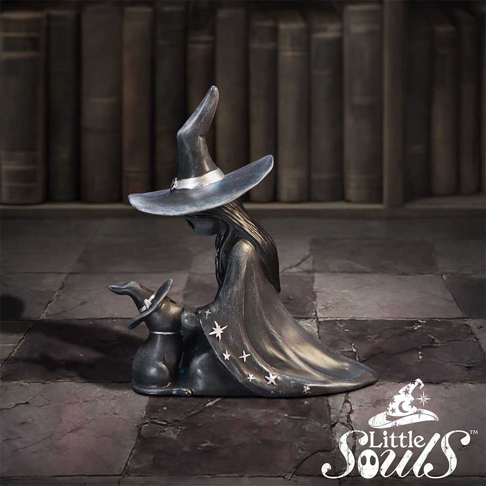 Nemesis Now Little Souls witch figurines with gothic characters, black cats, crescent moons, cauldrons and magical hand-painted details