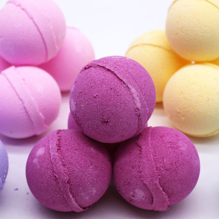 Collection of essential oil bath bombs with aromatherapy fragrances