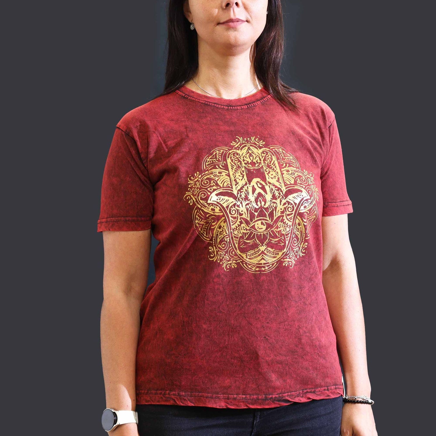 Spiritual t-shirts collection featuring mandala, chakra and hamsa symbol designs