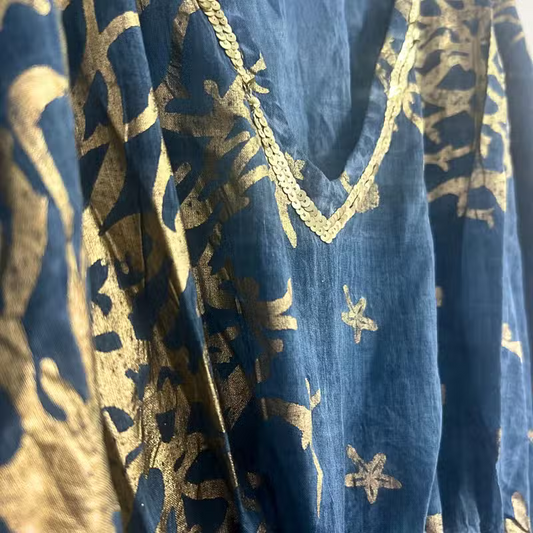 Nomad Sari On the Med Collection - Kaftan - Sea Blue & Gold Coral Design